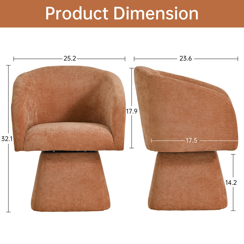 Swivel Barrel Accent Chair, Soft Chenille Fabric, Deep Cushioned Seat, Orange