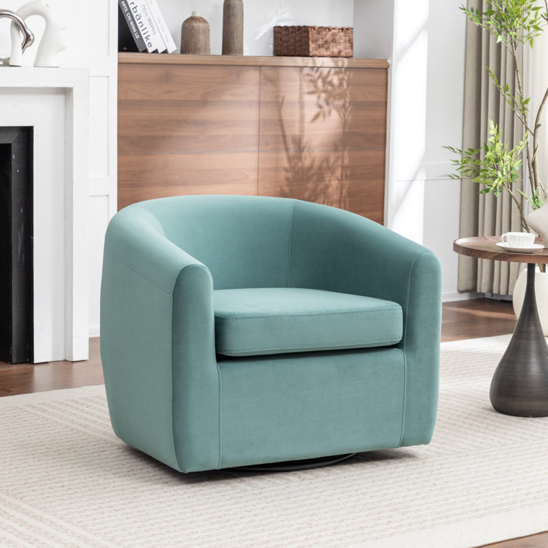 Fauteuil demi-tonneau pivotant de 33,5 po Odey, Velours vert