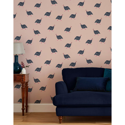 Joules Guinea Fowl Blush Pink Wallpaper