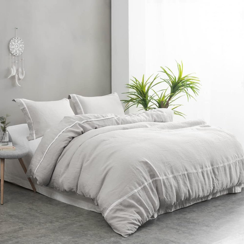 Ensemble de housse de couette 100% lin, Housse de couette pour très grand lit et 2 taies , Gris