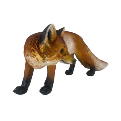 Wild Red Fox Resin Figurine All-Weather Rustic Patio Outdoor Nature Decor