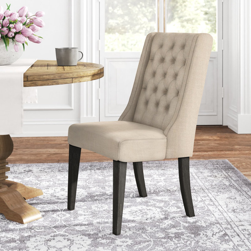 Dukinfield 20.5'' H Tufted Upholstered Side Chair, Beige Linen, Chestnut