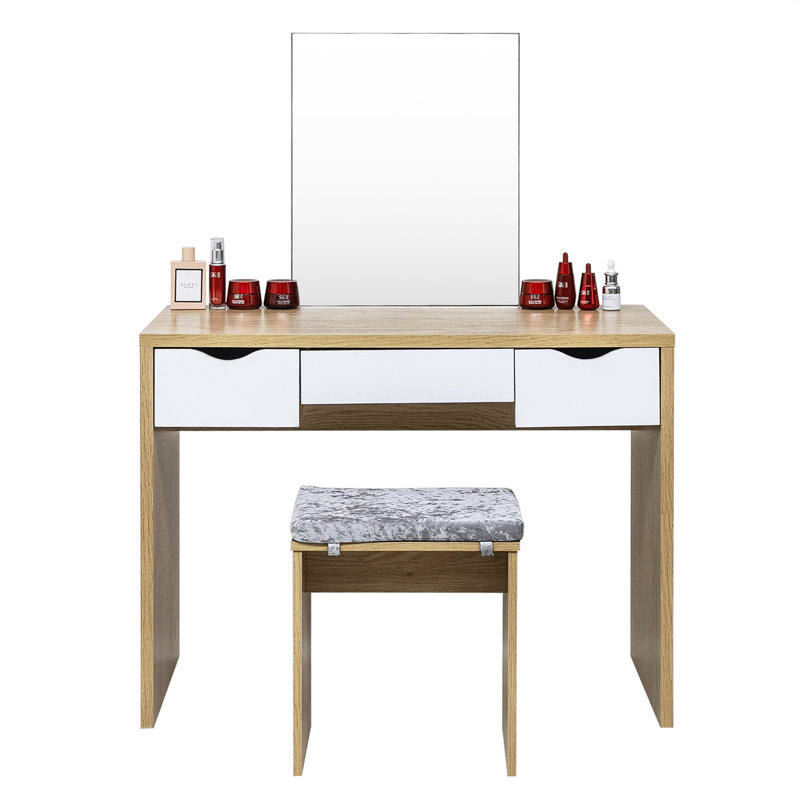 Evonne Dressing Table with Mirror, Oak/White