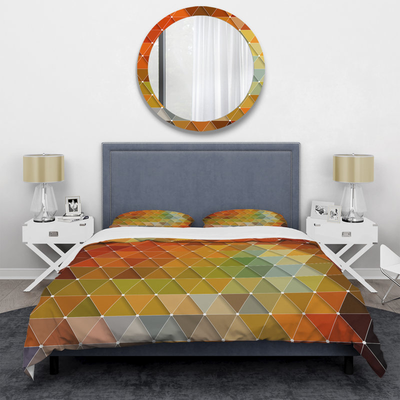 Ensemble de housse de couette à géométrie triangulaire designart, Housse de couette très grand + 2 taies décoratives