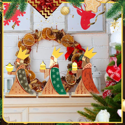 3 pièces décorations de table de Noël, trois mages, centres de table en bois, crèche de Noël, signe pour décorations de Noël pour foyer intérieur