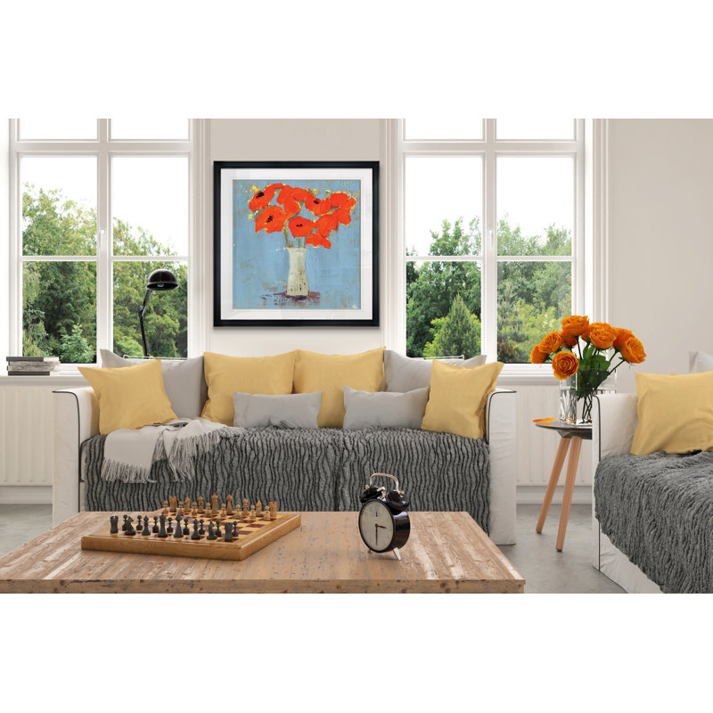 " Orange Poppy Impression I ", 28" H x 28" W, Framed Print, Black