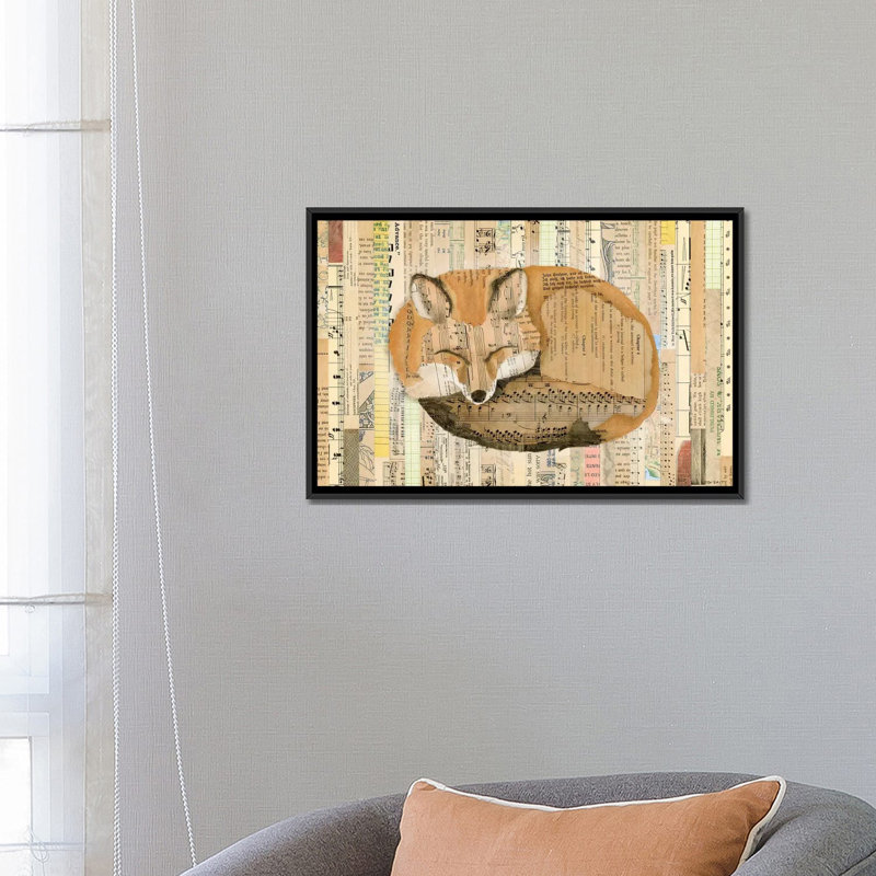« fox collage iii », impression sur toile tendue, H 18 po x l 26 po x P 1,5 po, Toile avec cadre noir, Pas de tapis