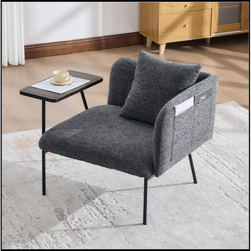Chaises modernes rembourrées avec pieds en métal et poches latérales, canapé simple pour le salon / la chambre / le jardin