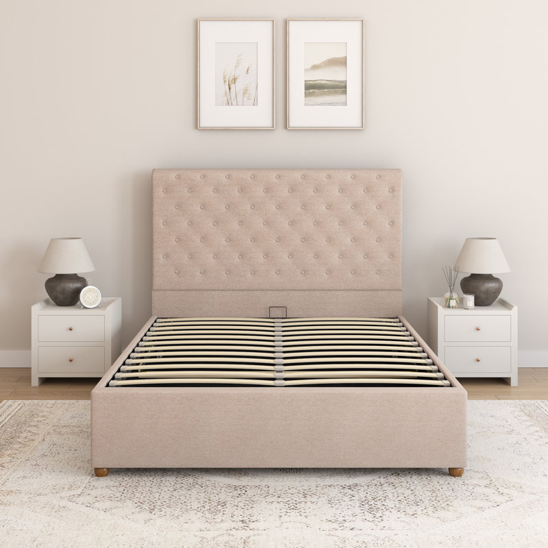 Upholstered Ottoman Storage Bed, King (167 x 230 cm), Saxon Twill Natural