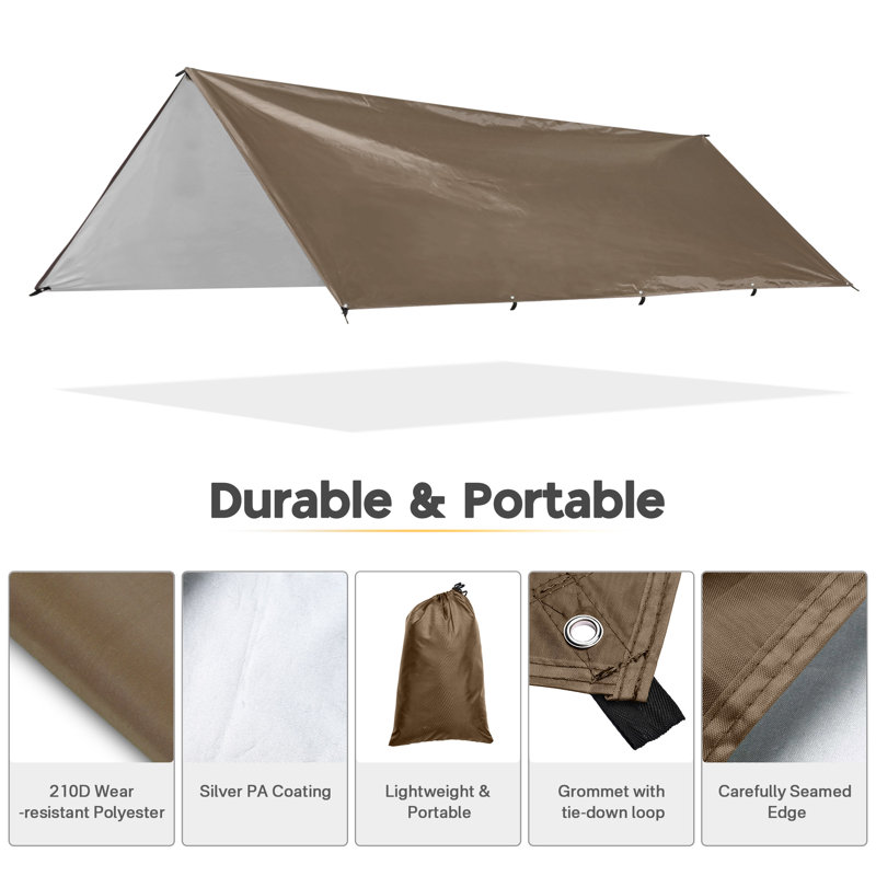 Tente de camping imperméable et imperméable, Café, H 0,1 po x l 156,9 po x P 116,1 po