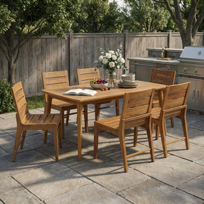 Ensemble repas 7 pièces d'extérieur en bois d'acacia