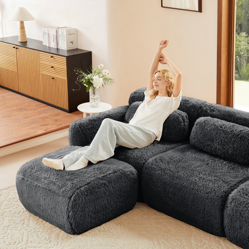 Canapé modulaire moelleux en forme de L gris foncé avec éponge haute densité 32D et conception antidérapante, aucun assemblage requis