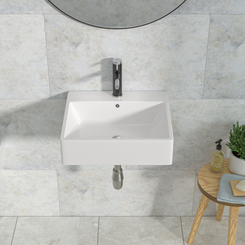 Lavabo de salle de bain mural rectangulaire en céramique blanc à angle droit L 20 "x l 16"