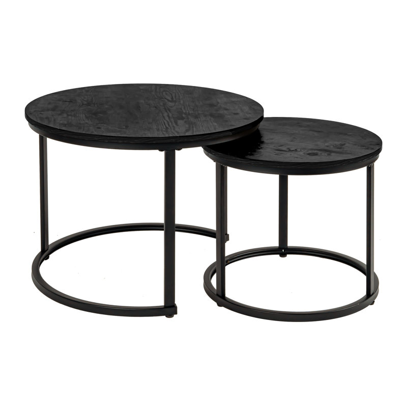 2in1 Round Coffee Table Set Modern Nesting Style End Table, Black