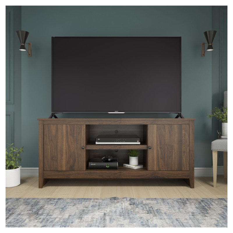 Walnut TV Stand for 65 Inch TVs - Modern Entertainment Center with Storage Cabinets and Cable Management