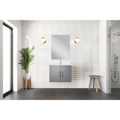 Meuble-lavabo simple gris foncé - 24 po L 22 po x P 22 po, comptoir en marbre de culture, 18 miroirs, robuste pour la salle de bain