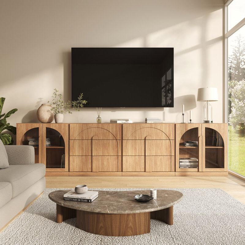 Buffet modulaire 4 pièces avec tablettes, tiroirs, chameau, Bijou Camel AACC