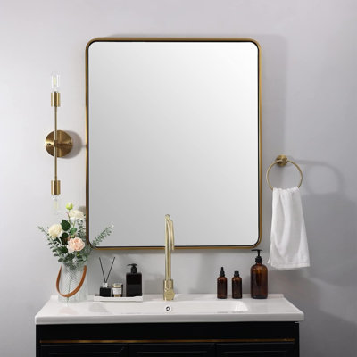 Contemporary Rectangle Bathroom Vanity Mirror | Stainless Steel Thick Frame