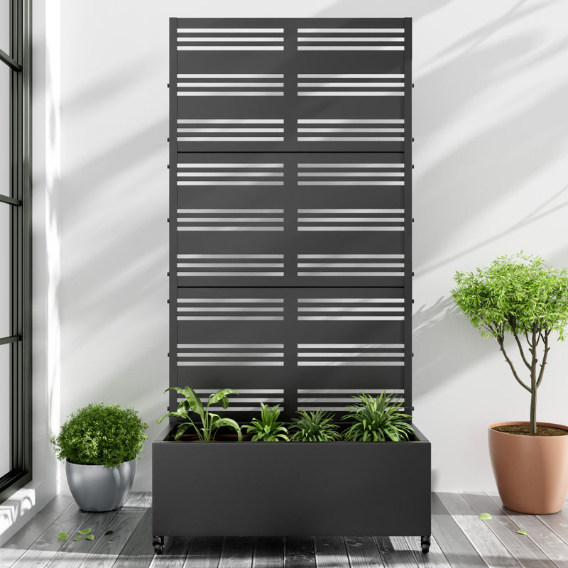 Metal Planter Box with Trellis with Wheels, 72" H x 35" W x 16" D