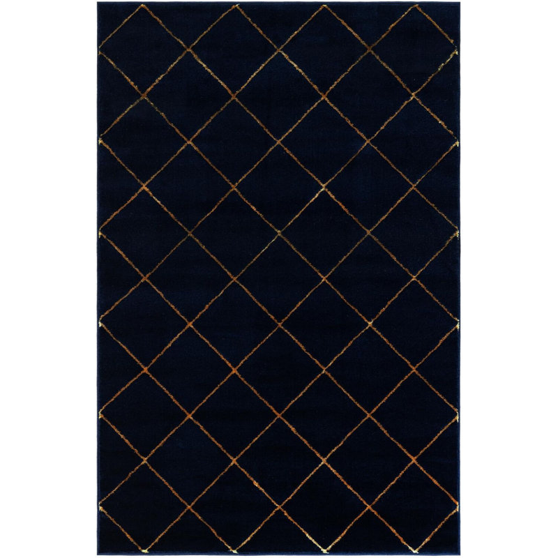 Contemporary Etowah Area Rug Navy Blue and Gold Color, Rectangle 4'1" x 6'1"