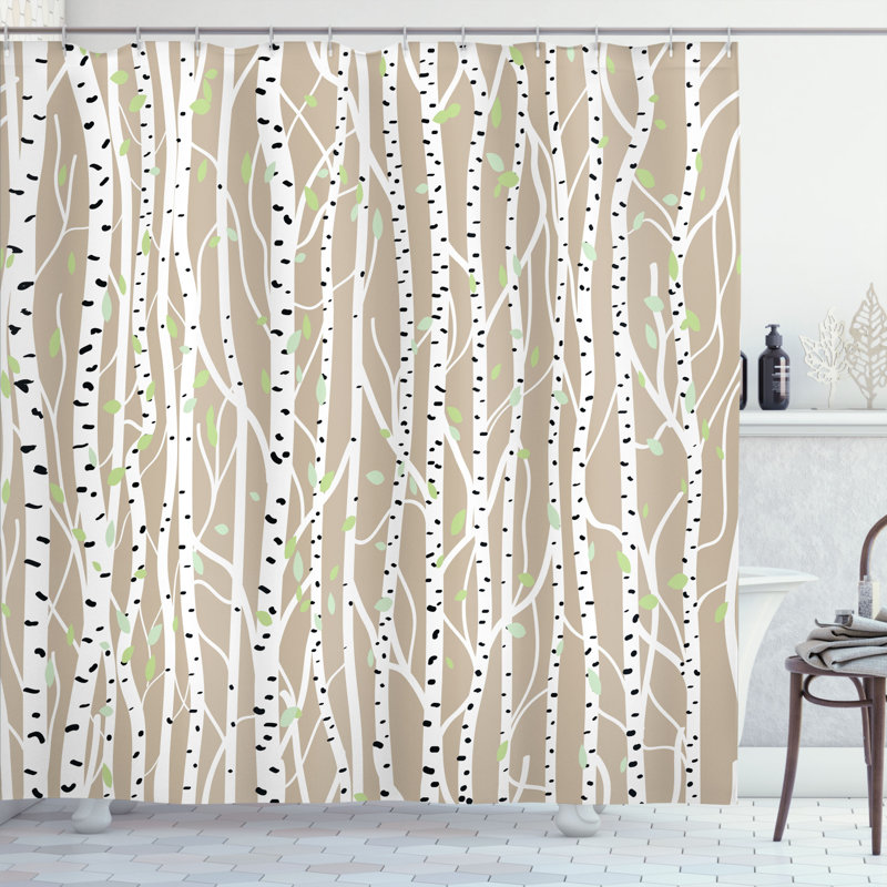 Ensemble de rideau de douche et crochets Birch Tree, H 70 po x l 69 po