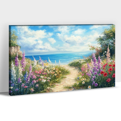  Large Spring Floral Wall Art - Wildflower Pathway Nature Canvas Wall Art for Living Room, Vibrant Flower Pictures Wall Decor, Framed Natural Landscape Artwork Prints, 28×40 inches