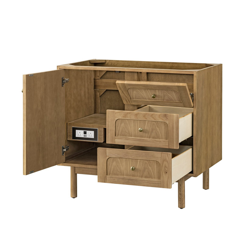 Laurent 36'' W Single Vanity, White Zeus, 8" Widespread, Light Natural Oak