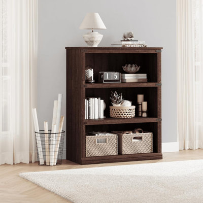 3 Tier Bookcase, Farmhouse Book Shelf with Storage, Low Book Case Wooden 3 Shelf Bookcase for Home Office, Living Room, Bed Room