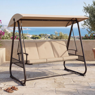 Balançoire à baldaquin 3 places pour véranda d'extérieur avec dossier réglable, balançoire convertible en lit 2 en 1 pour patio