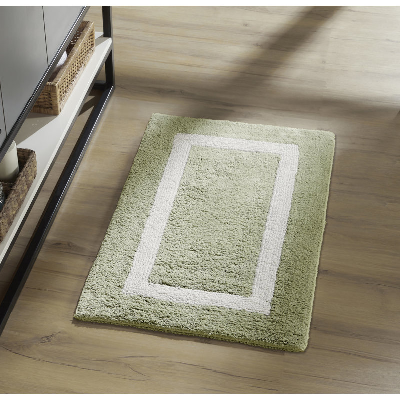 Widman 100% Cotton Tufted Reversible Bath Rug, Soft & Super Absorbent, Machine Washable Bathroom Rug for Shower, Tub & Sink Areas, 21" x 34" Rectangle, Dark Sage/White
