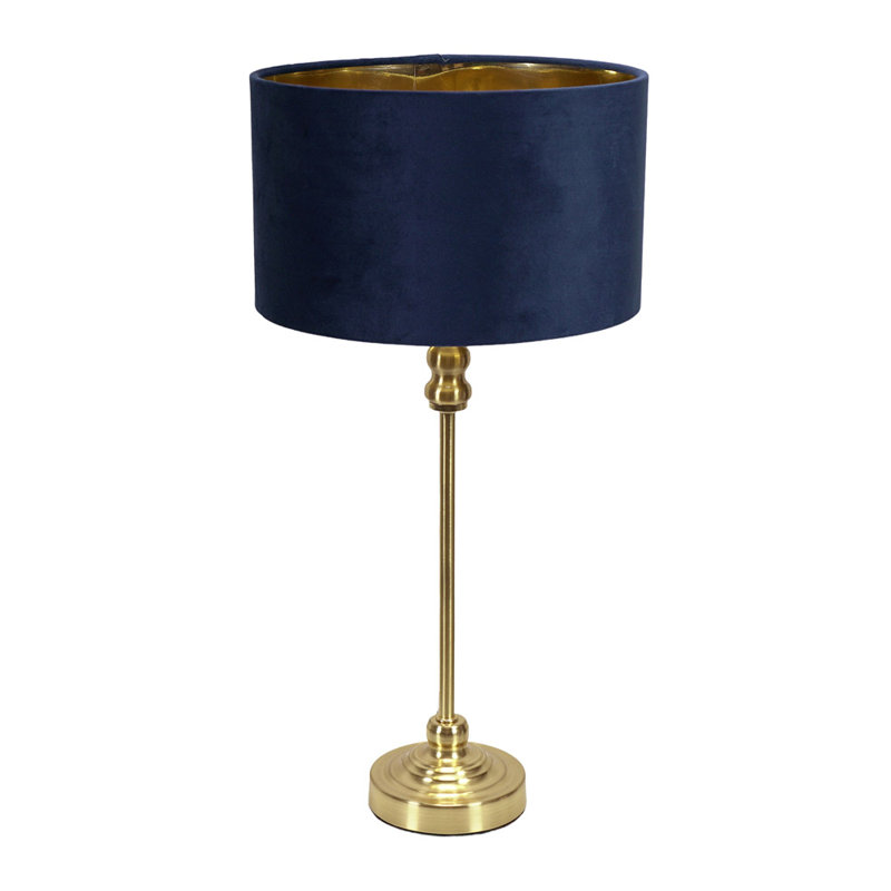 Agetina Metal Table Lamp, Gold Base/Blue/Gold Shade, No