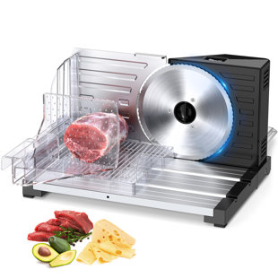 Trancheuse à viande électrique Panti Kitchen, cadran réglable pour 0 à 18 mm d'épaisseur Lame amovible en acier inoxydable de 6,7 po et poussoir pour la sécurité