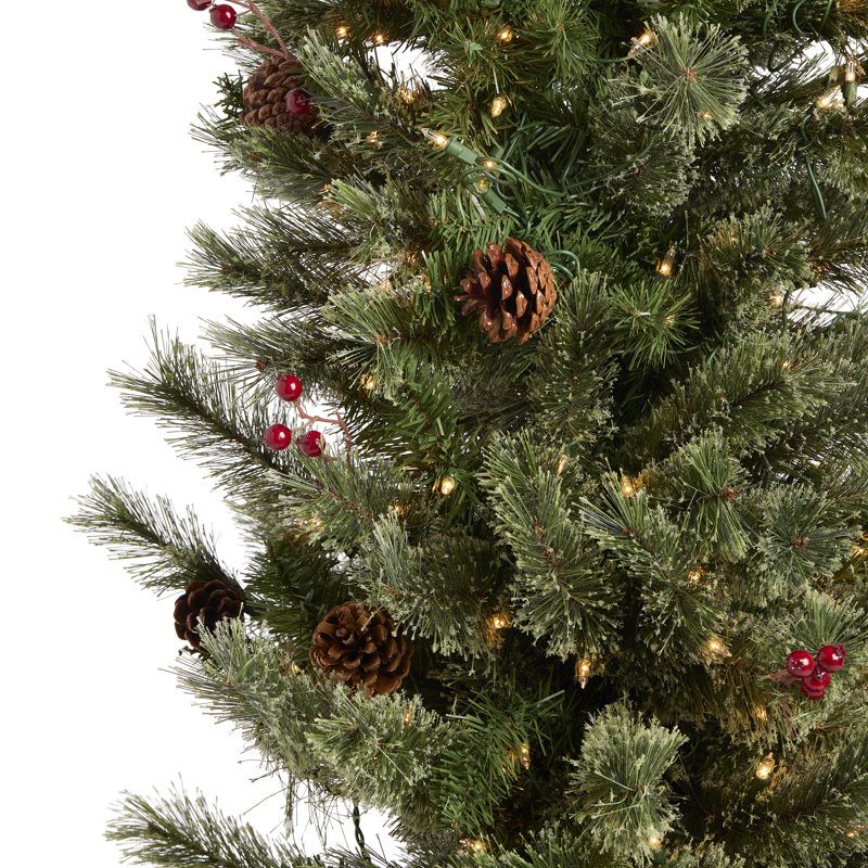 Home Heritage 9 Foot Pre-Lit Artificial Stanley Pencil Christmas Tree With Stand