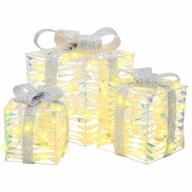 vidaXL Gift Box with 60 LEDs 20 x 20 x 20 cm, Silver