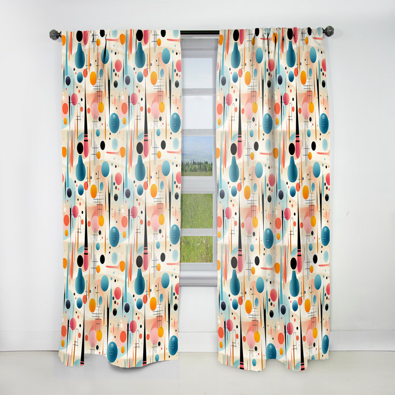 Motif géométrique multicolore Mid Century - rideau en velours moderne - obscurcissant - 1 panneau, L 52 po x L 120 po