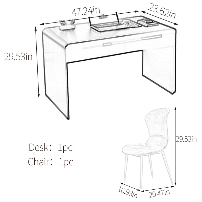 Ensemble de bureau Goodlow, H 29,53 po x l 47,24 po x P 23,62 po, Noir