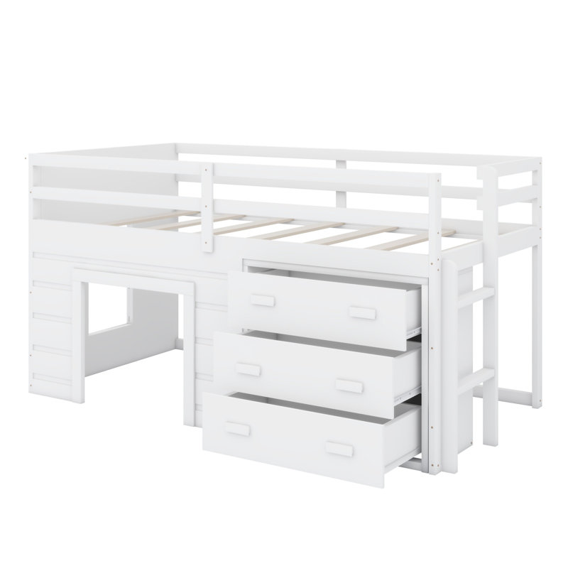Lit mezzanine avec tiroirs et tablette, Blanc