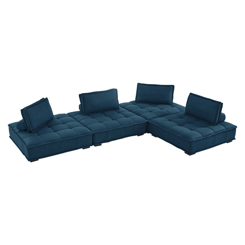 Modway Saunter, 4-Piece Sectional Sofa, Light Gray, Blue Polyester