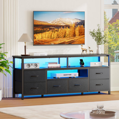 TV Stand for 60 Inch TV, Industrial Entertainment Center with RGB LED Lights, Power Outlet, 6 Fabric Drawers, MDF & Metal Frame Media Console Cabinet for Living Room