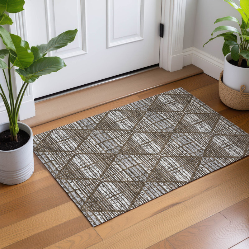 Machine Washable Indoor/Outdoor Chantille ACN2672 Geometric Rug, 1'8" x 2'6", Chocolate