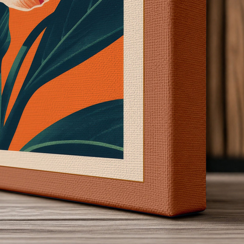Striped Bloom Botanical - Wrapped Canvas, 36x24 - 91.4 x 61.0 cm, Terracotta Border