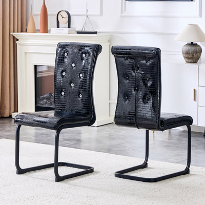 UrbanElegance Modern Minimalist Dining Chair Set with C-Shaped Cantilever Frame and Crocodile Faux Leather Upholstery