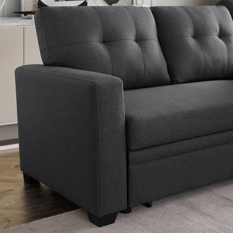 Canapé modulaire convertible rembourré avec méridienne coulissante, Lin gris foncé, Orienté à droite