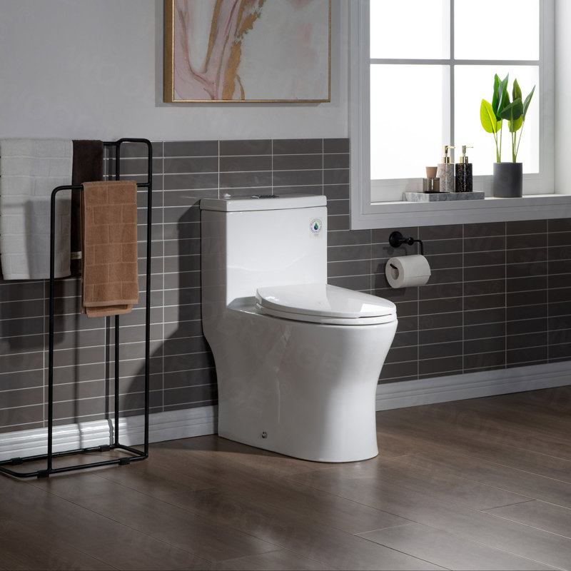 Toilette allongée une pièce à double chasse 1,28 GPF avec siège à fermeture douce, chasse d'eau 1000G, Chrome