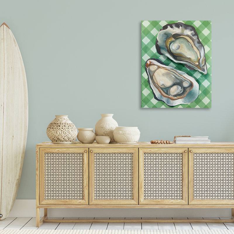 «Oysters on Green Plaid», art mural sur toile par Daphne Polselli bp-908_CN, H 40 po x l 30 po