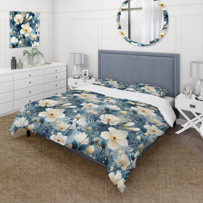 Ensemble de housse de couette en microfibre bleu / beige Elegant, Housse de couette pour très grand lit et 2 très