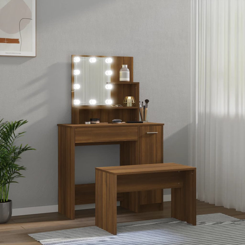 Italya Dressing Table with Mirror, Brown