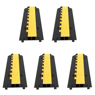 Rubber Cable Guard 40.5 x 10 x 2 in 5-Pack 2-Channel Wire Hose Protection Ramp Black/Yellow with 66000 lbs Capacity