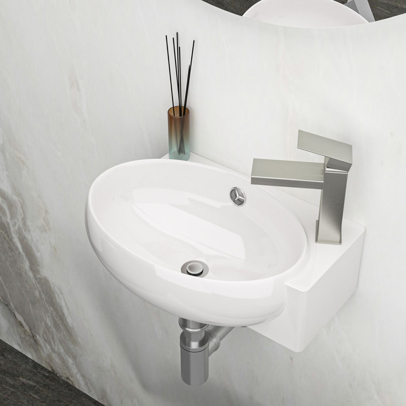 Lavabo de salle de bain mural rectangulaire en céramique blanche 16,5 x 11 pouces avec trou de robinet simple