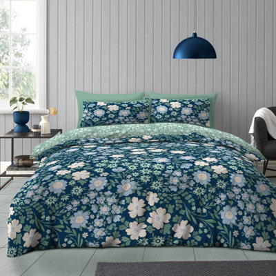 Soft Printed Polycotton Bedding Set with Duvet Cover Matching Fitted Sheet and Pillowcases Cotton Blend Breathable Bedding